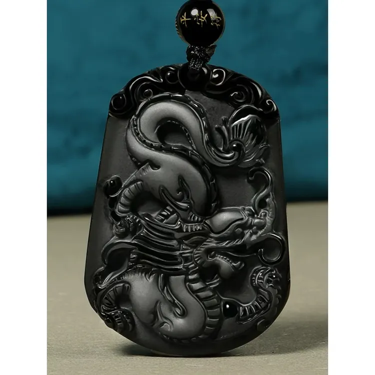 天然黑曜石生肖龙吊坠属相鼠牛虎兔蛇马羊猴鸡狗猪项链本命年挂件