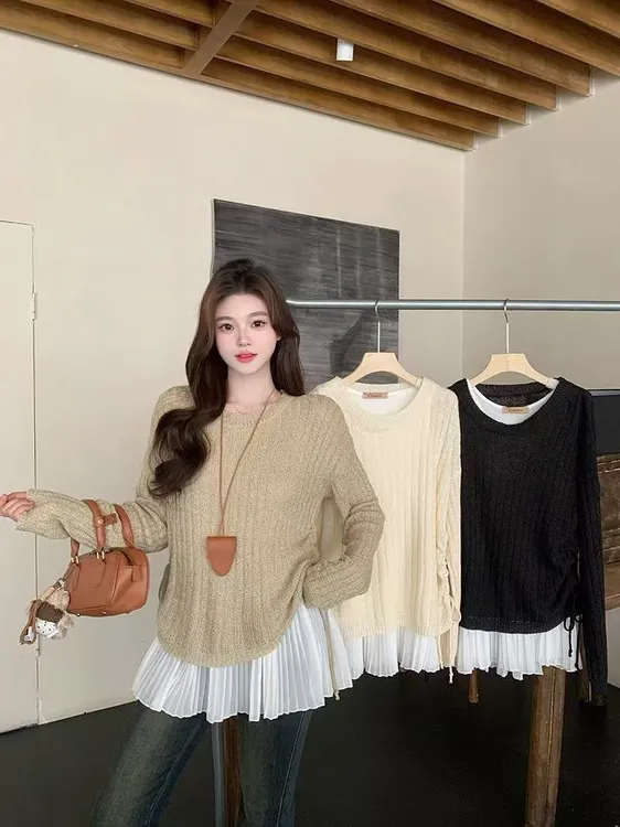 2025秋装新款大码胖mm女针织薄款百褶无袖背心裙搭小众百搭显瘦