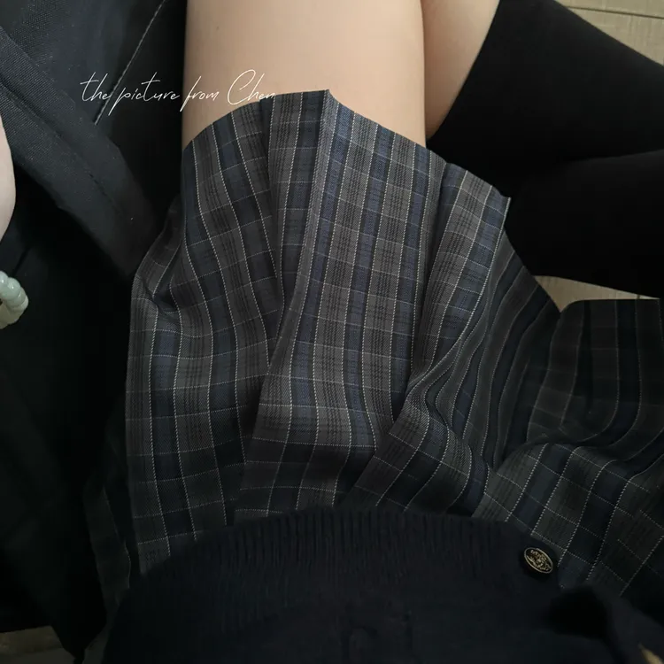 【定格】梨谱熊原创格裙正版学院风jk制服短裙蓝灰色校供感半身裙