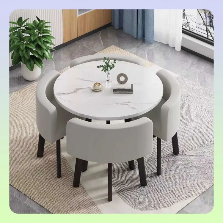 可收纳餐桌家用小户型公寓饭桌商店铺面洽谈桌椅组合会客接待圆桌