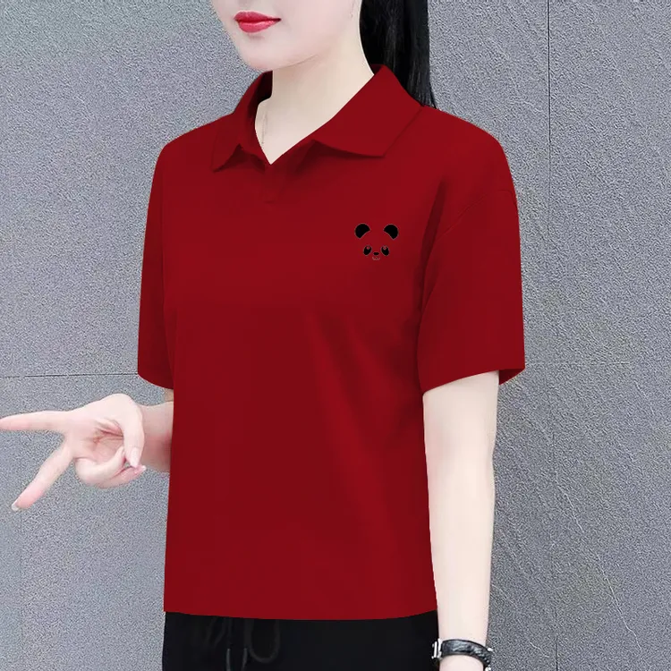 冰瓷棉polo衫夏季新款翻领宽松百搭休闲打底衫韩版减龄女款上衣