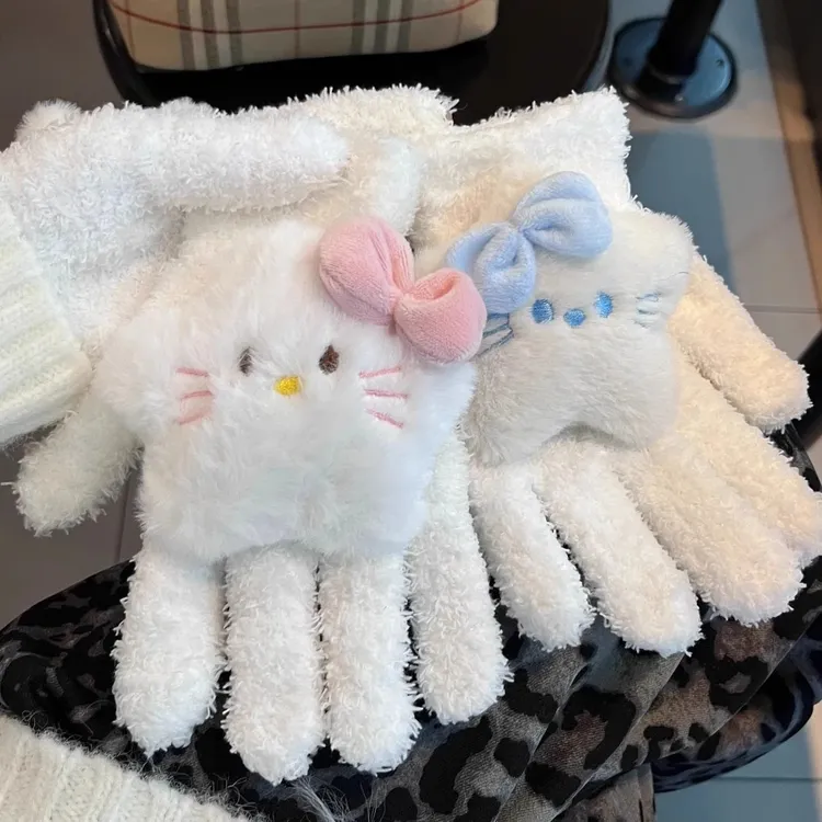 可爱kitty酱~秋冬新款奶呼呼毛茸茸猫咪手套可爱保暖冬天骑行手套