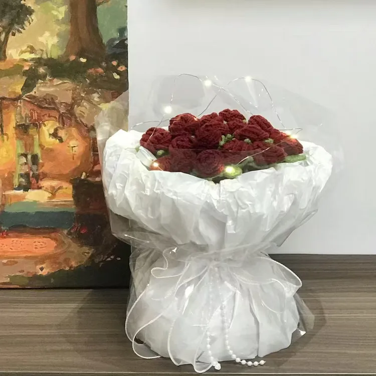 网红针织泡泡玫瑰成品花束七夕情人节教师节送女友送老师生日礼物
