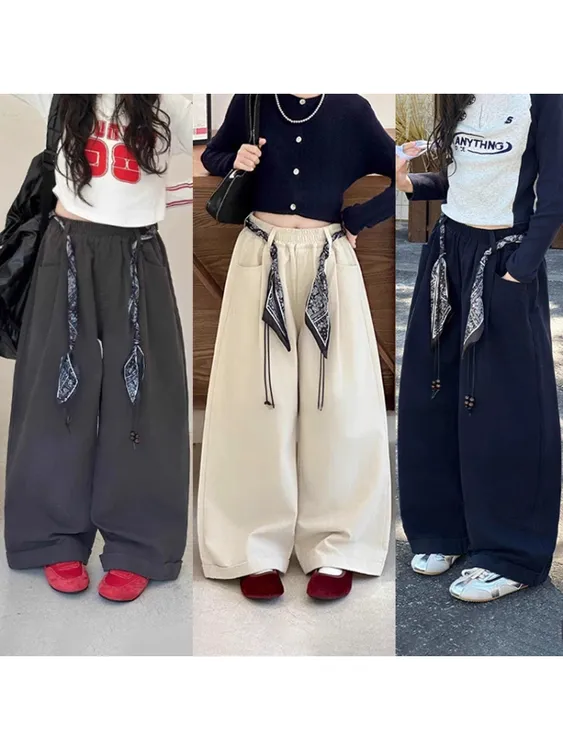 女童休闲裤2025新款秋装秋冬中大童洋气工装裤时髦百搭宽松阔腿裤
