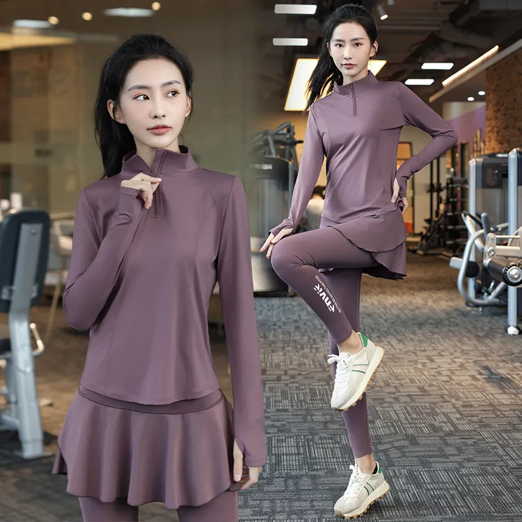 秋季晨跑速干健身服户外跑步运动套装带手机口袋女显瘦瑜伽服1233
