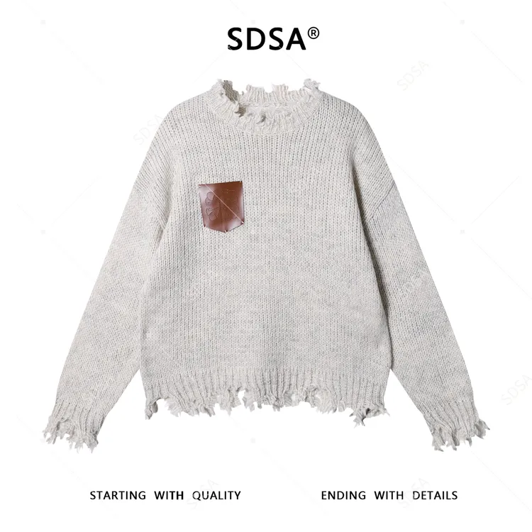 SDSA男士秋冬新款痞帅男装美式复古流苏慵懒毛衣时尚网红针织衫