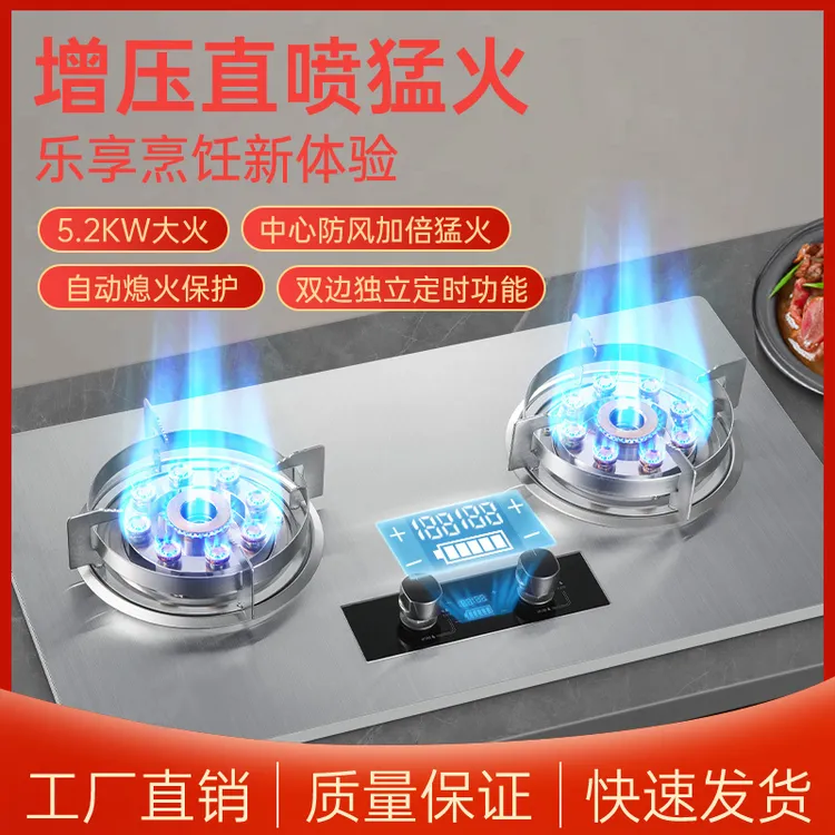 优迅家用直喷双灶加厚不锈钢面板定时台嵌两用燃气灶九腔猛火灶炉