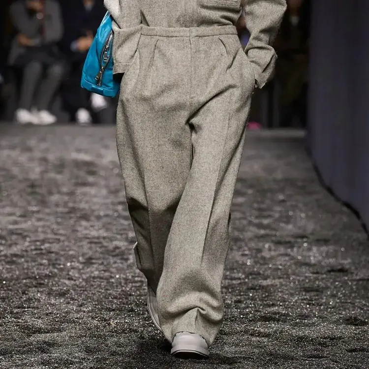 意式那不勒斯褶皱高级感休闲羊毛呢裤男士时髦垂感阔腿裤直筒长裤