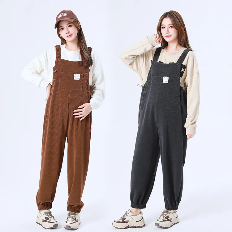 秋冬新款孕妇裤时尚韩版加绒加厚百搭欧棉绒背带裤宽松减龄背带裤