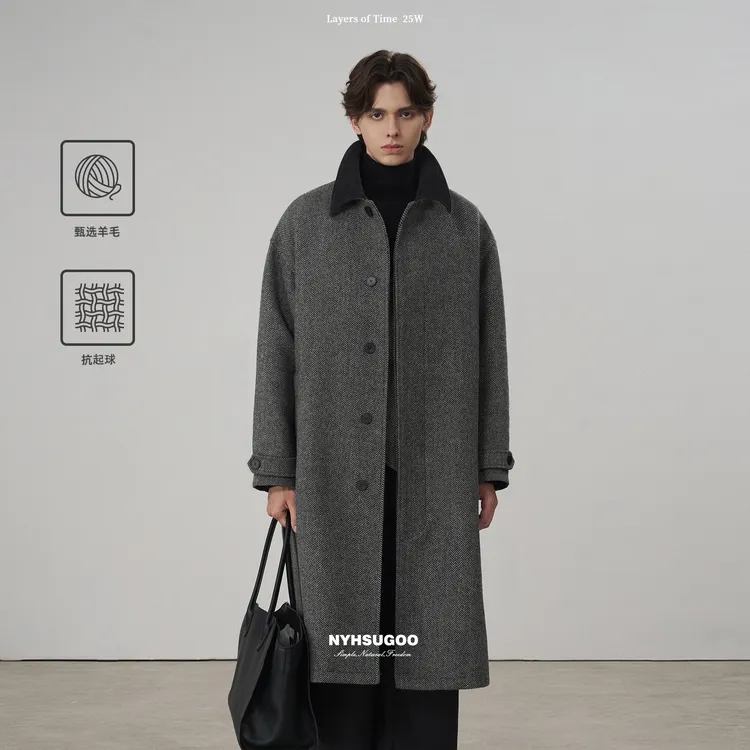 NYHSUGOO/南乙秋冬羊毛混纺马甲套装毛呢外套男士3961巴尔玛大衣