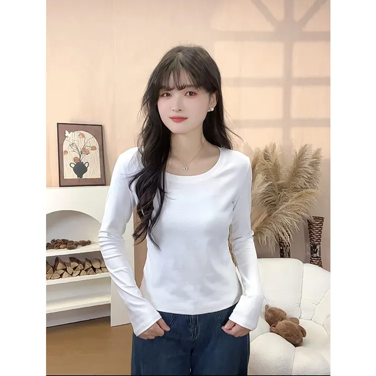 精梳棉高弹力长袖春款舒适棉T修身显瘦百搭打底衫