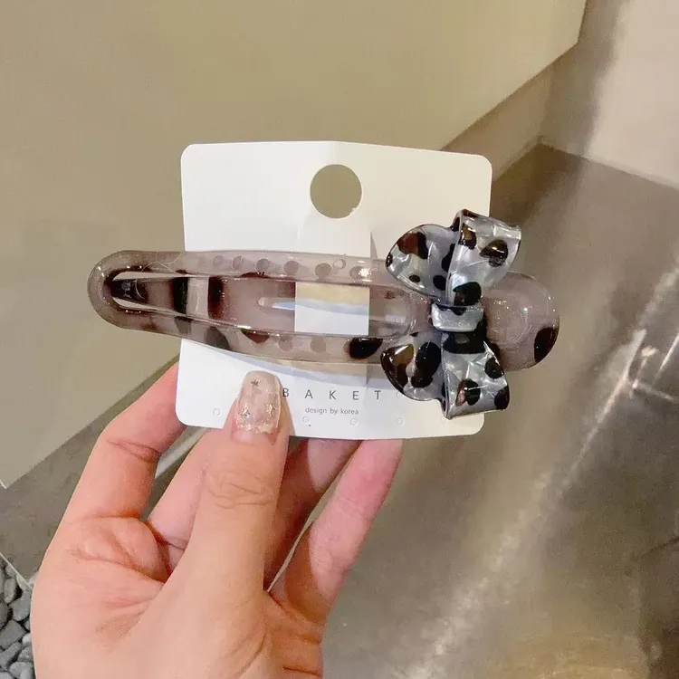 韩国东大门baket发饰豹纹蝴蝶结大号鸭嘴横夹懒人发夹