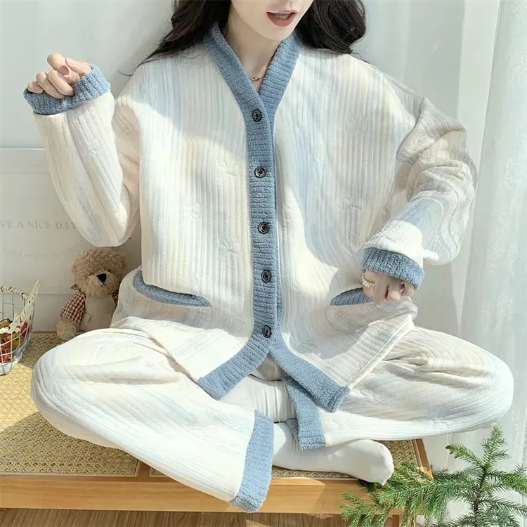 新款加厚空气棉睡衣女秋冬季超大码300斤两件套装学生家居服外穿 