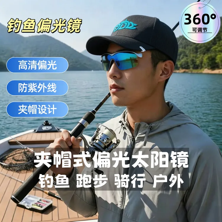 钓鱼眼镜帽夹式偏光墨镜太阳镜路亚海钓台钓男女户外运动护目镜商品图
