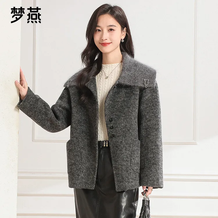 梦燕秋冬女款时尚百搭气质大方宽松休闲舒适双面呢大衣CA21B5018D