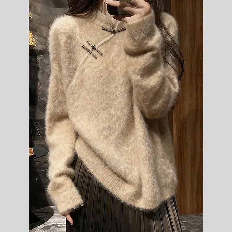 新中式国风毛衣女款2025新款慵懒高级感针织可外穿内搭上衣女秋冬