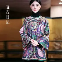 复古日记“绮梦”100桑蚕丝宋锦中式圆领太太服气质显瘦25DW2210