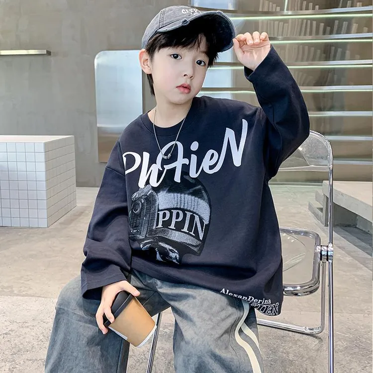 男童长袖t恤2025新款中大童春秋款男孩儿童打底衫痞帅上衣潮酷