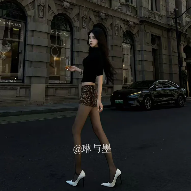 琳与墨【性感小野猫】纯欲性感显瘦中袖打底衫豹纹包臀裙短裙套装