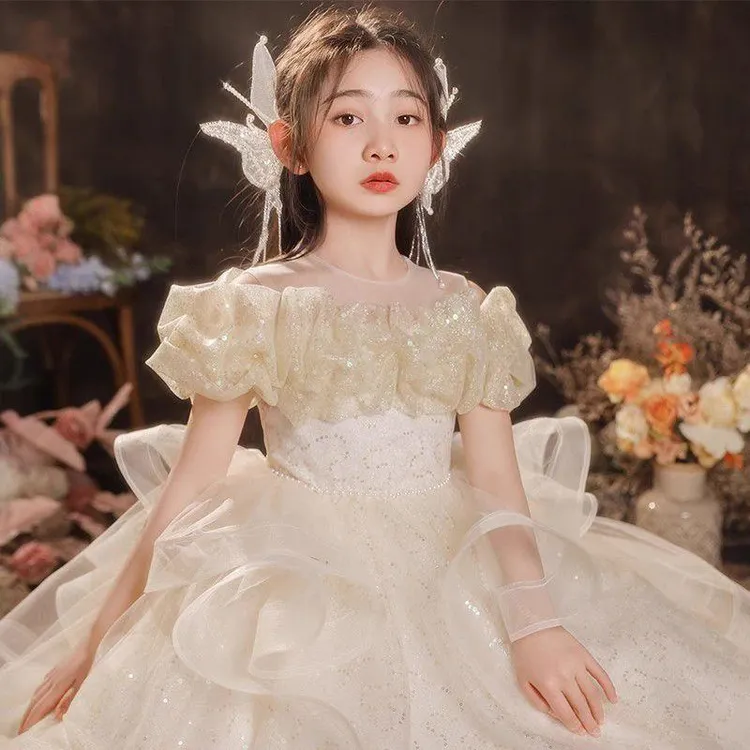 超仙儿童礼服花童婚礼花童小女孩女孩生日公主裙主持人钢琴新款