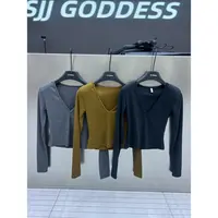【娇娇私服定制】新款休闲百搭V领垫肩长袖T恤打底82092#