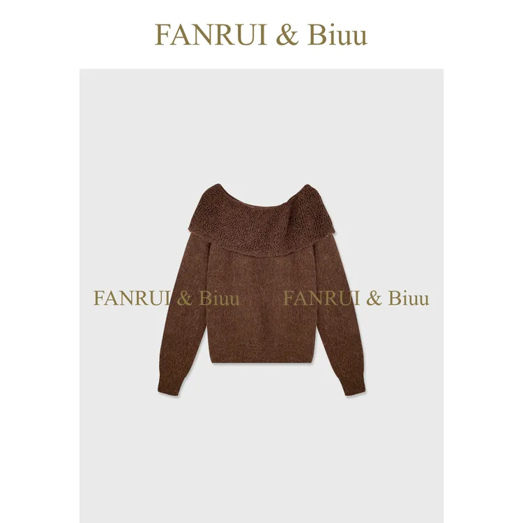 抖音双11泛芮「萤火星河」马海毛+羊毛钩花大翻领减龄毛衣B18814