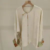 提花丝毛拼接漳缎斜襟外套新中式国风时尚休闲女士百搭