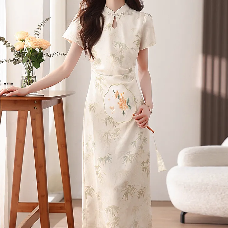 拉夏贝尔新中式国风后妈裙女夏2025新款古典气质改良盘扣旗袍裙子