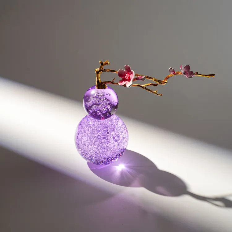 K9水晶珐琅彩紫色葫芦创意手工艺品室内高档轻奢玄关摆设摆设