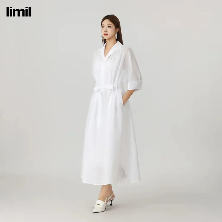 limil/丽米儿25年新款高腰气质纯色中袖连衣裙950012