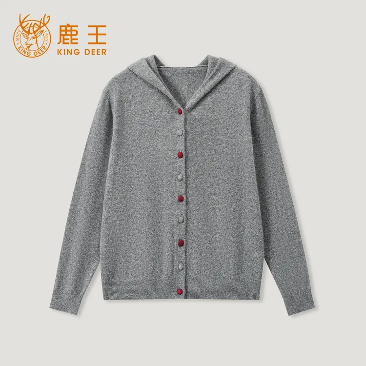 King Deer/鹿王秋冬新款女式休闲羊绒帽衫L805566