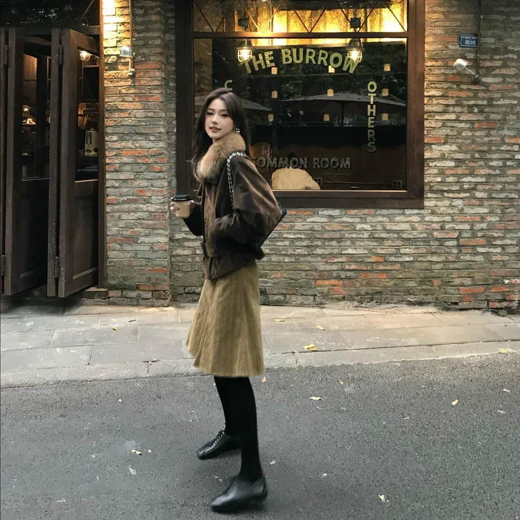 韩版通勤风复古时尚修身显瘦外套上衣气质高腰A字半身裙套装