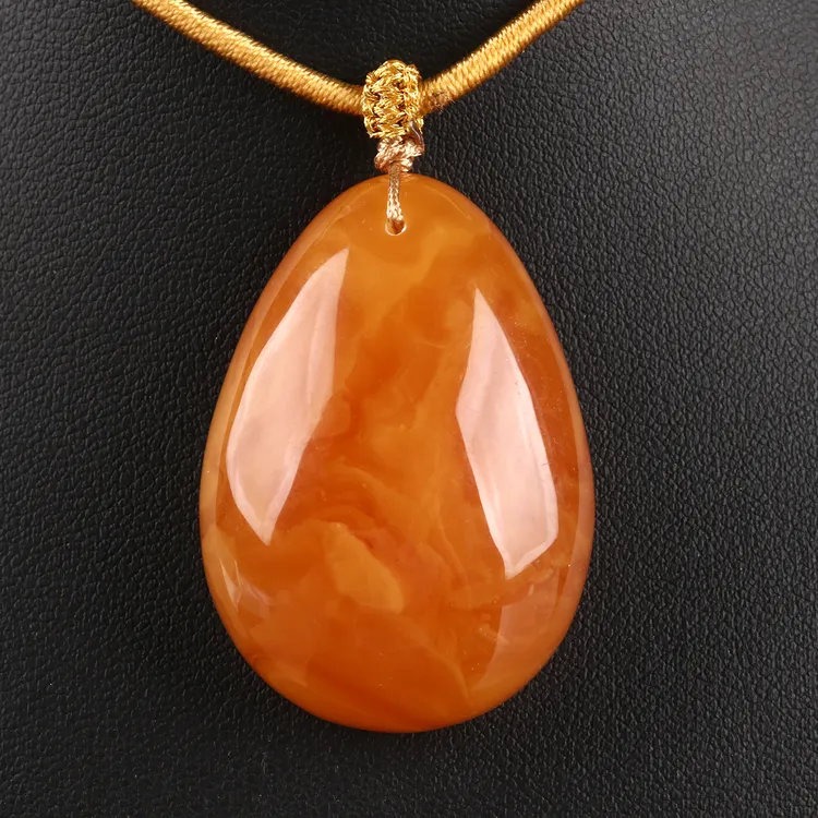 欧说珠宝俄料极美妖花鸡油黄红饱满满蜜满蜡蜜糖色蜜蜡水滴形项链