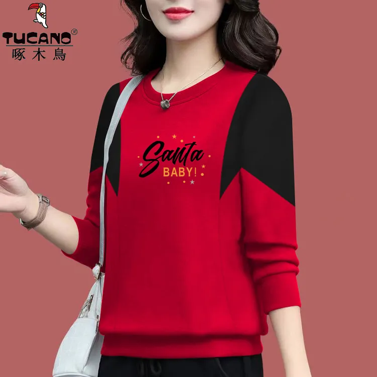 啄木鸟纯棉大码女装卫衣印花长袖设计感减龄洋气妈妈装上衣外套