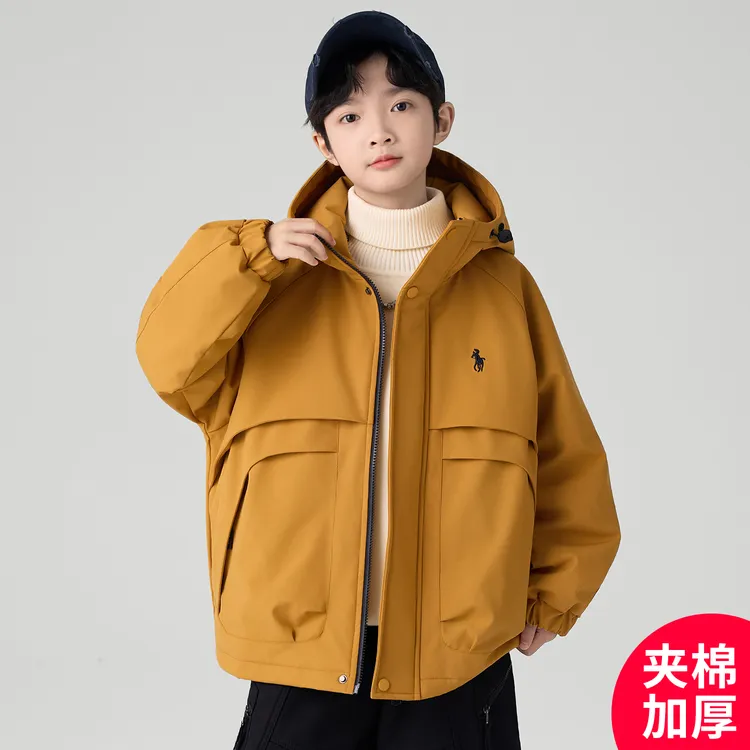 男童秋冬冲锋衣款外套2026新款冬季夹棉加厚中大童儿童冬装酷帅潮
