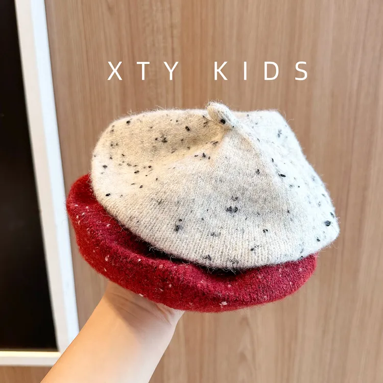 韩版儿童毛线帽秋冬季洋气彩色点点女宝宝贝雷帽外出保暖针织帽男