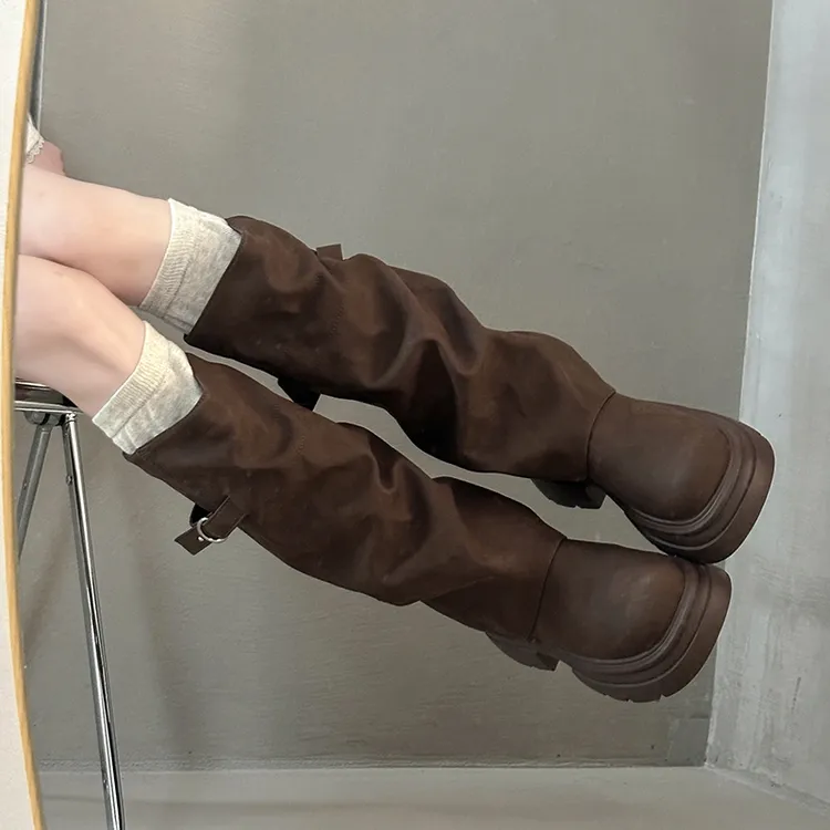 复古百搭美拉德裤管靴女2025秋冬新款帅气时尚气质厚底炸街长筒靴