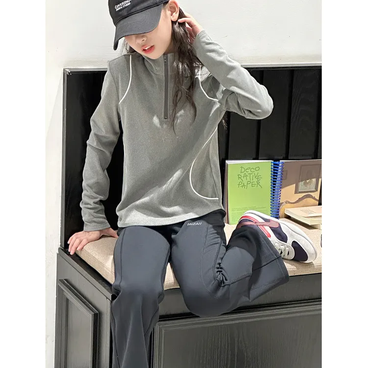 K29912孙小美半拉链女童秋冬长袖T恤2025新款儿童加厚薄绒上衣服