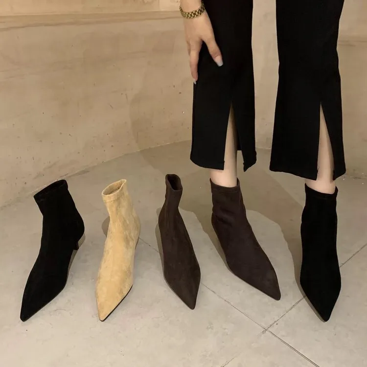 厚底马丁靴女2025秋季新款粗跟方头加绒短靴子韩系高跟瘦瘦小裸靴