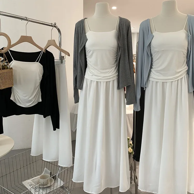 2025春季新款百搭长袖莫代尔开衫吊带半身裙三件套女2洋气欧若风