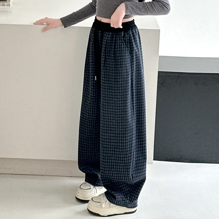儿童秋装2025新款大女童装格子裤子春秋款运动针织卫裤秋季直筒裤