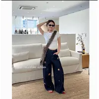 时尚窄版阔腿牛仔裤女2025年秋季新款高腰显瘦宽松垂感直筒丹宁蓝
