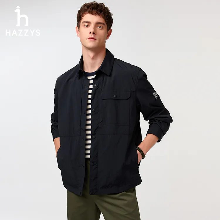 Hazzys哈吉斯男士春季休闲男外套运动时尚百搭简约翻领夹克衫