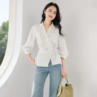 香影｜2025秋款衬衫女不规则轻职场高智感系带收腰衬衣上衣