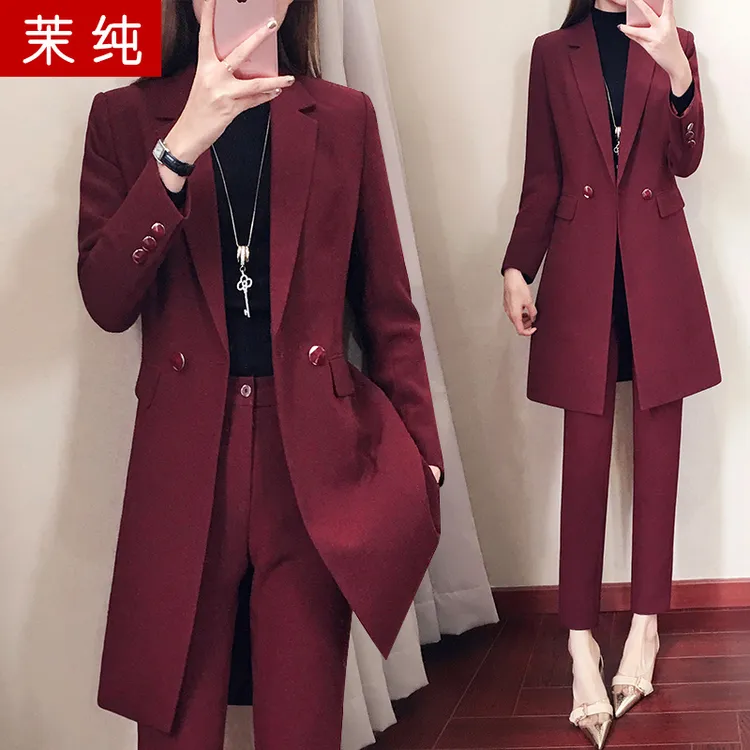 风衣女2025年新款春秋枣红色长袖时尚洋气气质修身中长款西装外套