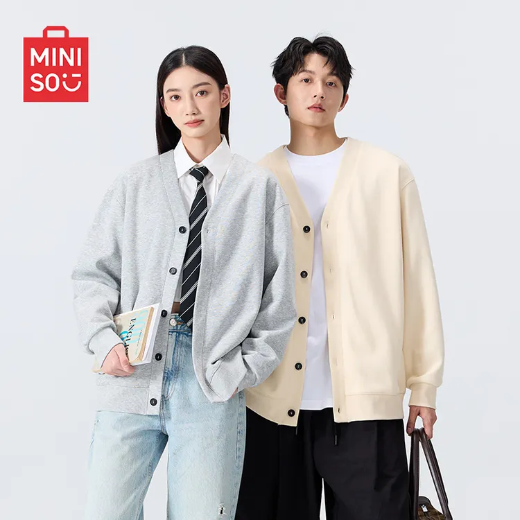 MINISO名创优品情侣装卫衣秋季重磅开衫卫青少年V领潮流休闲外套