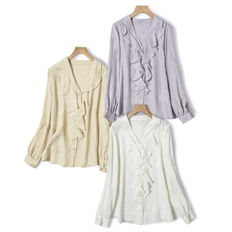 高端桑蚕丝衬衫女2025春夏季新款高级感纯色提花真丝衬衫长袖上衣