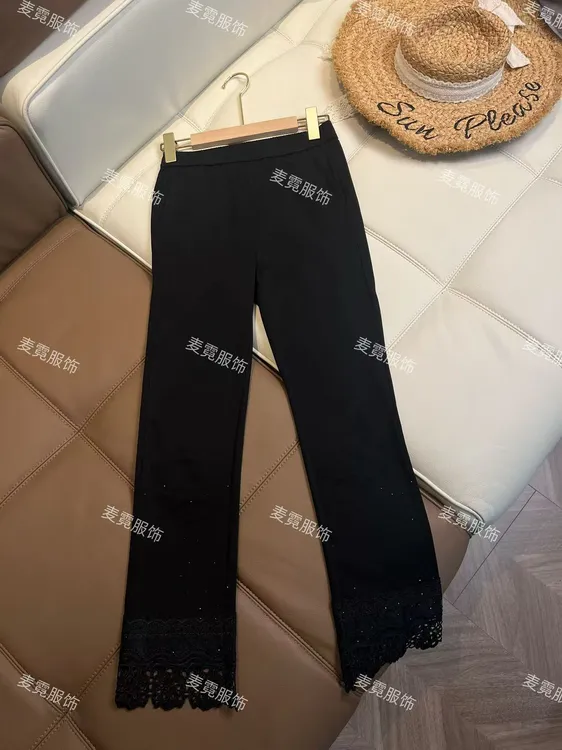 [麦霓严选]2025新款蕾丝花边钉珠直筒裤女9226