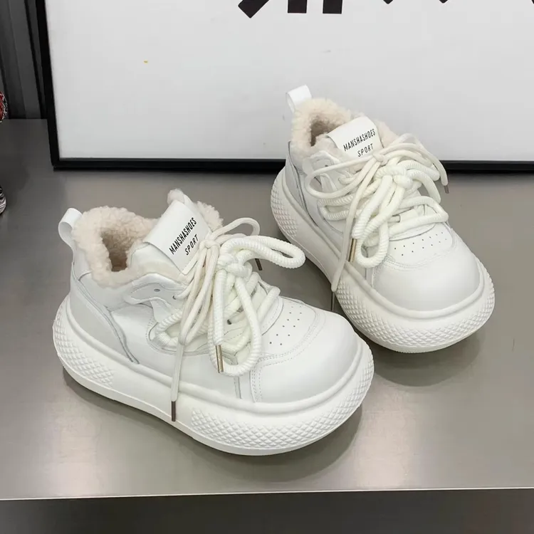 欧洲站2025秋冬大头丑萌面包鞋小白鞋加绒休闲鞋板鞋松糕厚底女鞋