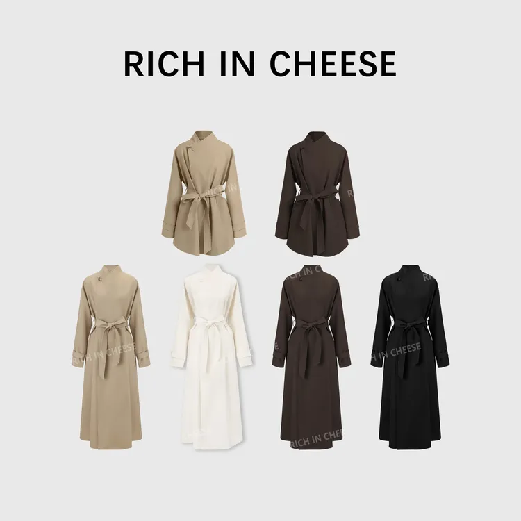 RICHINCHEESE 慵懒秋日 高级设计款一粒扣慵懒感长款风衣（含腰带）